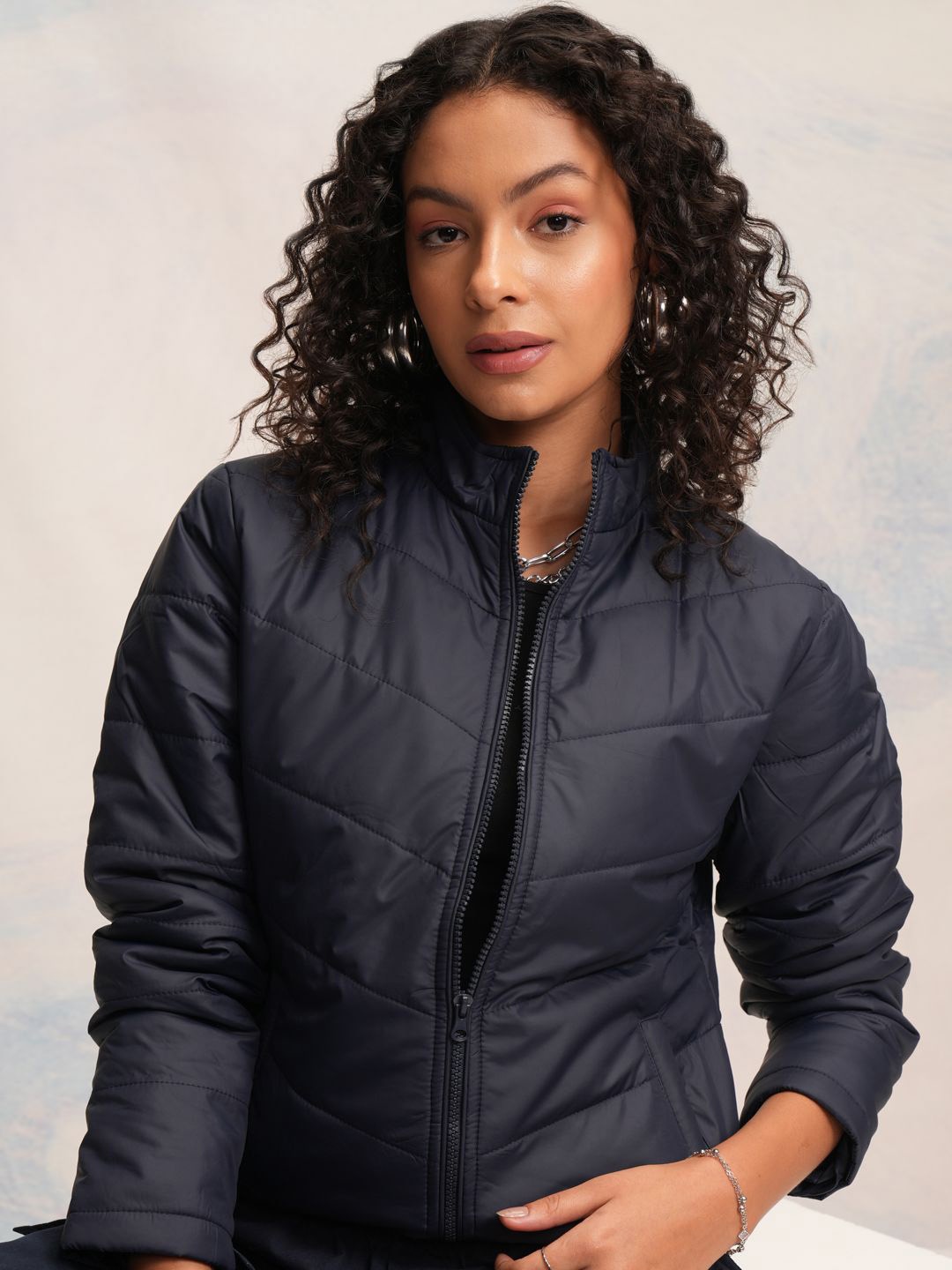 

Tokyo Talkies Women Quilted Puffer Jacket, Navy blue