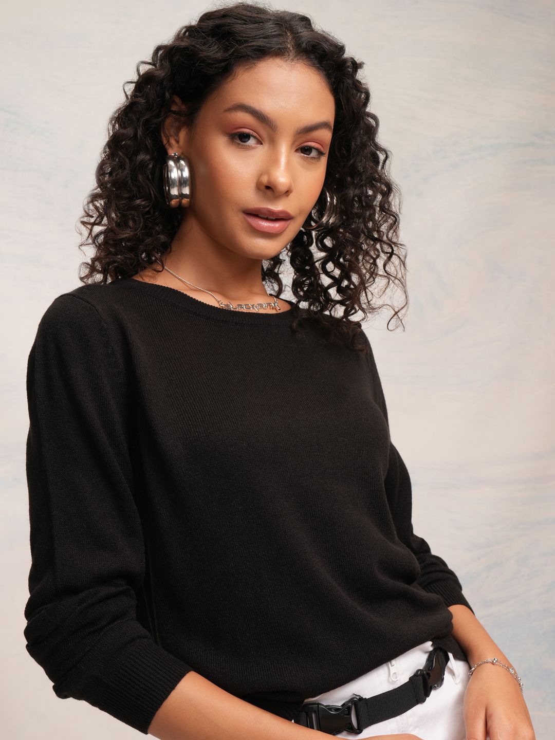 

Tokyo Talkies Women boat neck Pullover sweaters, Black