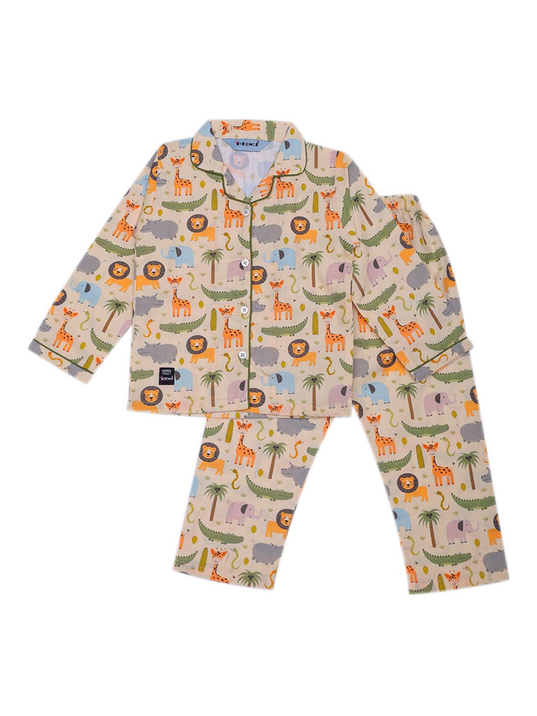 

Enfance Kids Graphic Printed Lapel Collar Pure Cotton Shirt With Pyjamas, Yellow