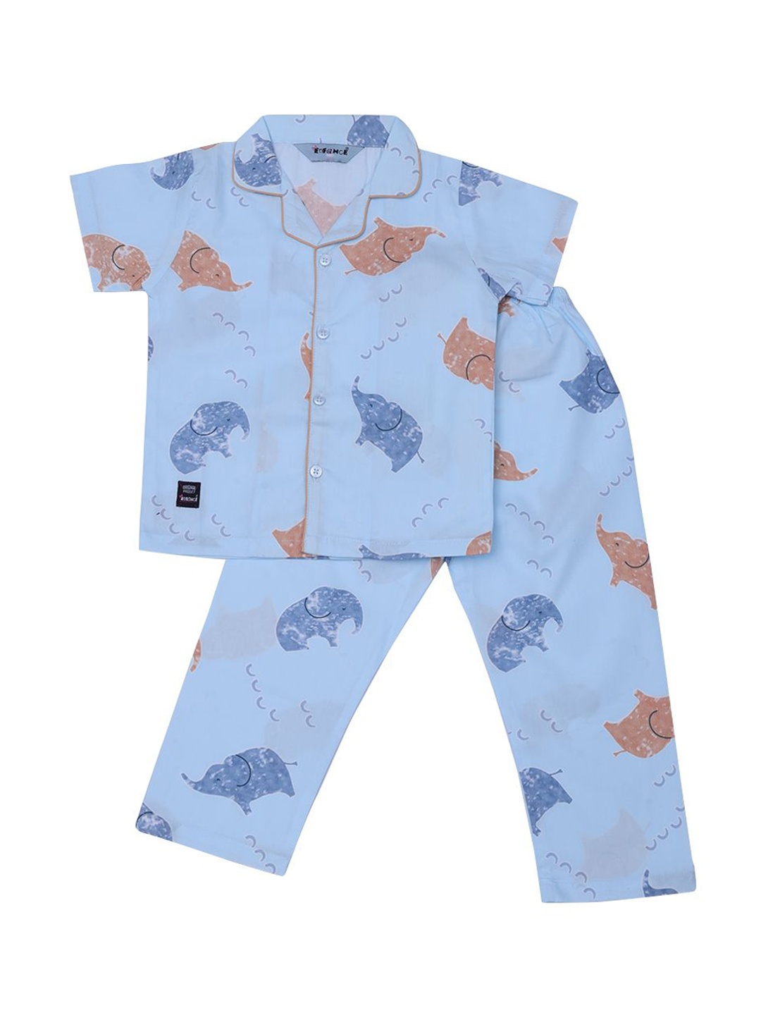 

Enfance Kids Graphic Printed Lapel Collar Pure Cotton Shirt With Pyjamas, Blue