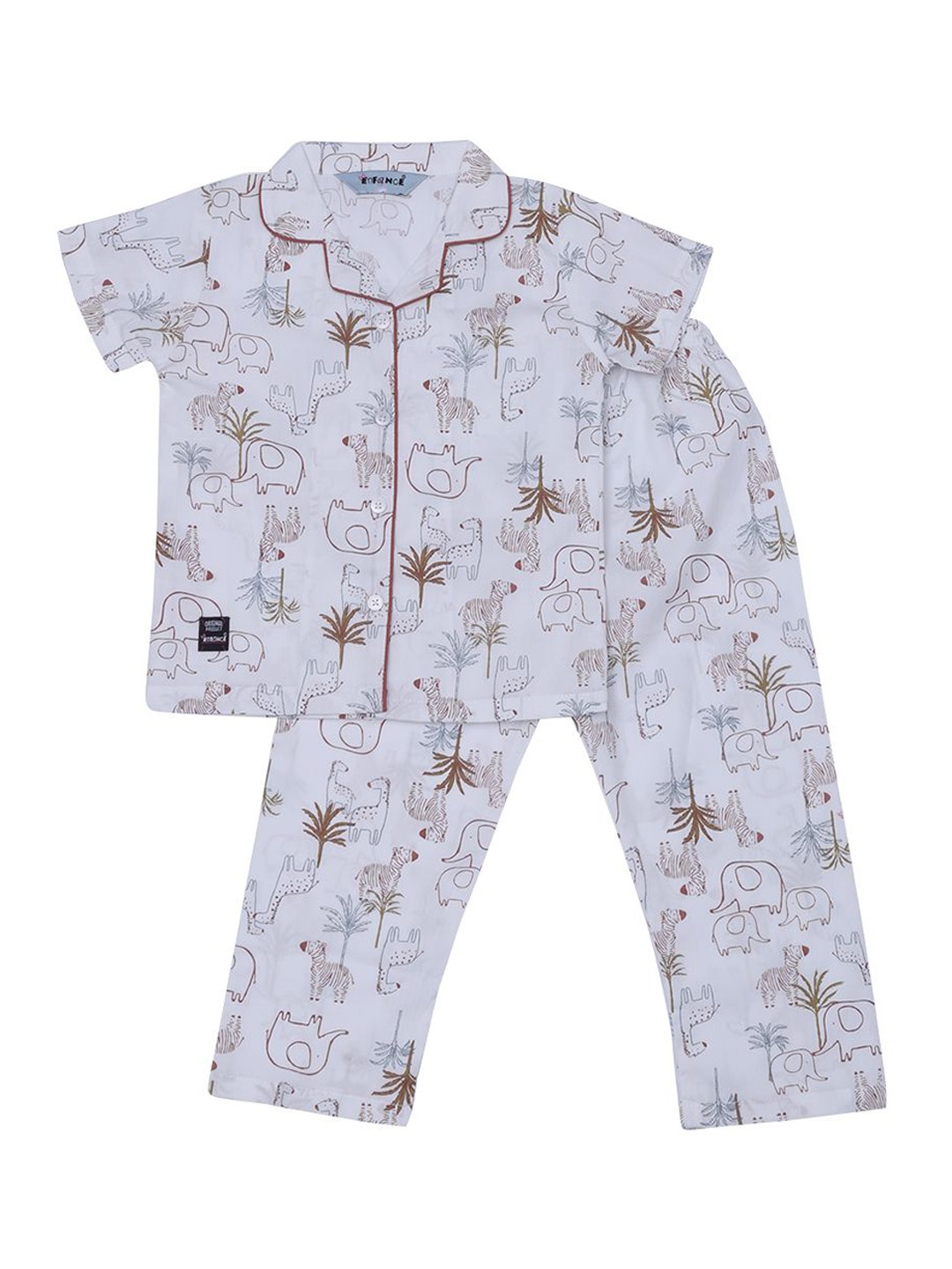 

Enfance Kids Graphic Printed Lapel Collar Pure Cotton Shirt With Pyjamas, Brown