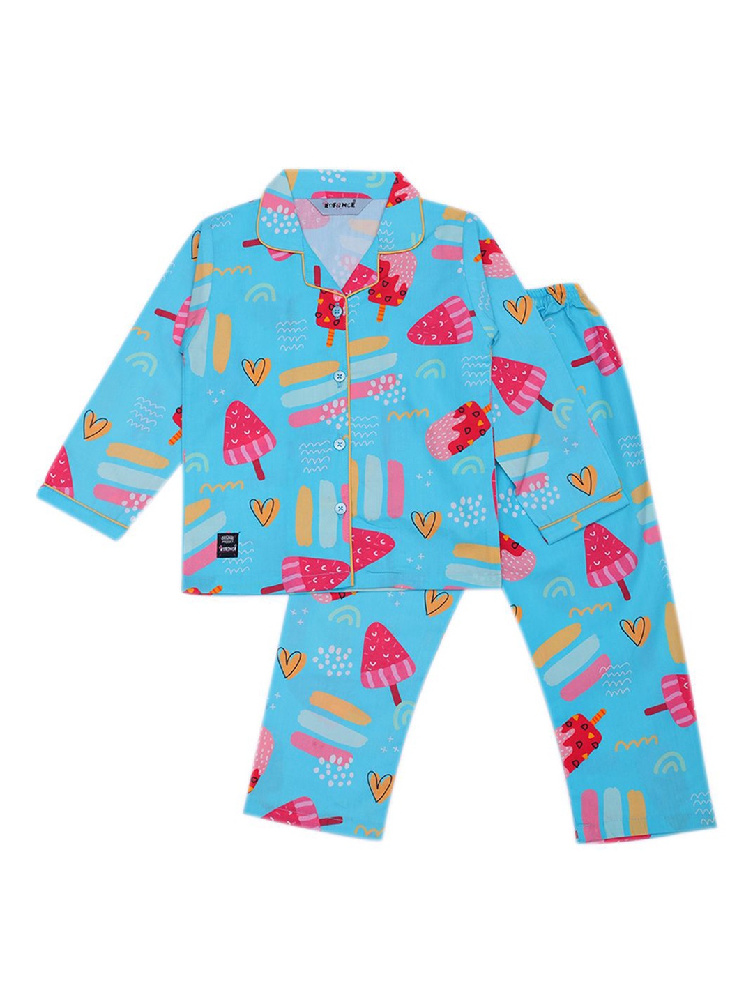 

Enfance Kids Graphic Printed Lapel Collar Pure Cotton Shirt With Pyjamas, Blue