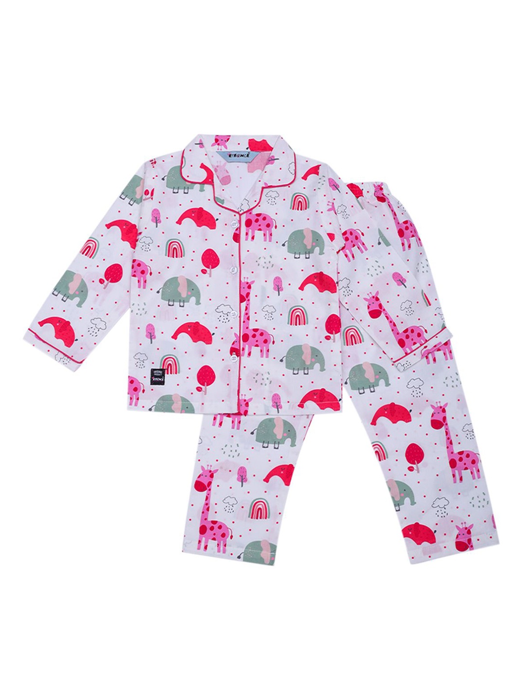 

Enfance Kids Graphic Printed Lapel Collar Pure Cotton Shirt With Pyjamas, White