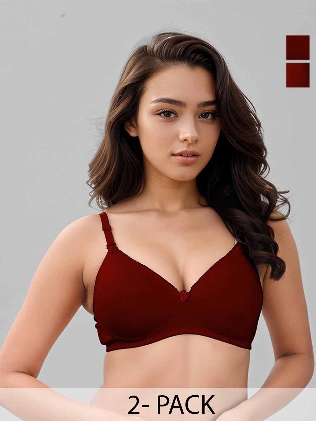 

LUX VENUS Pack Of 2 Medium Coverage Cotton T-shirt Bras With All Day Comfort, Maroon