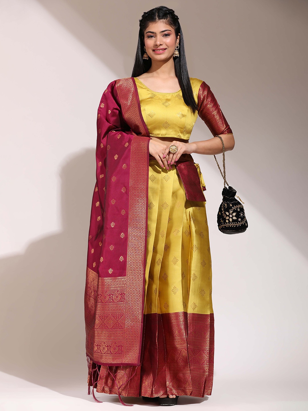 

Fabcartz Woven Design Semi-Stitched Lehenga & Unstitched Blouse With Dupatta, Yellow
