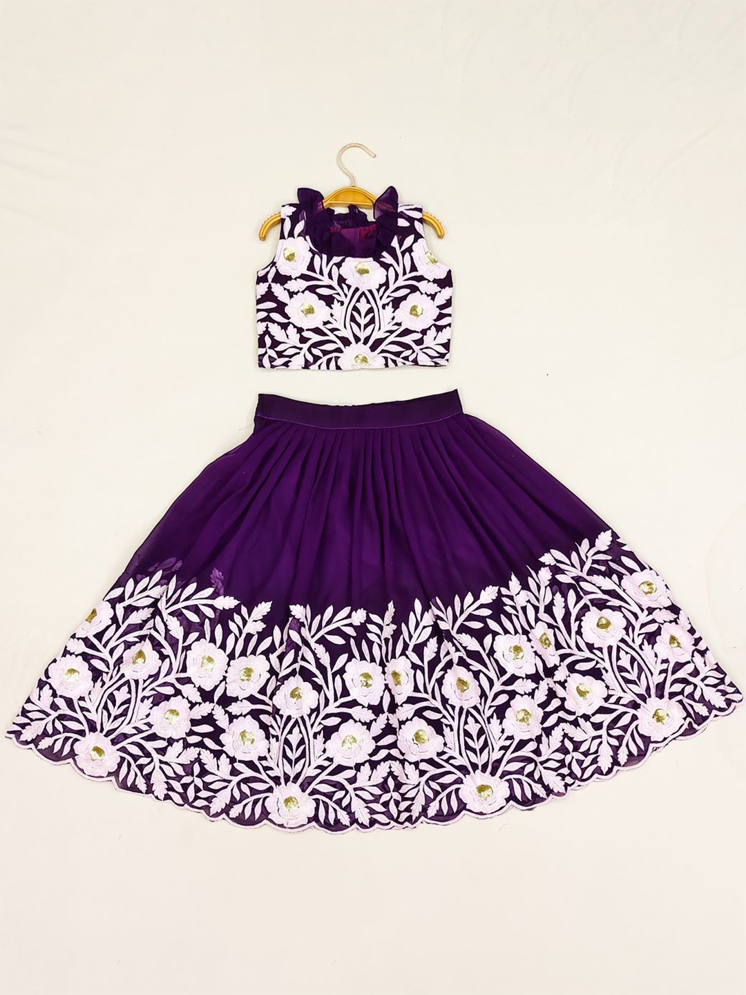

BAESD Girls Embroidered Thread Work Ready to Wear Lehenga & Blouse, Lavender