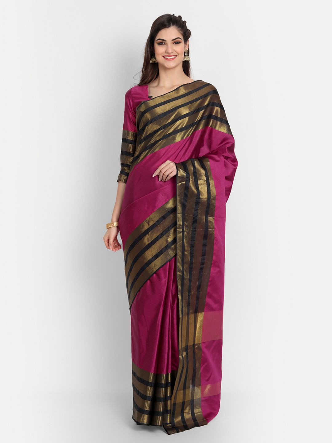 

BAPS Zari Pure Cotton Kota Saree, Pink