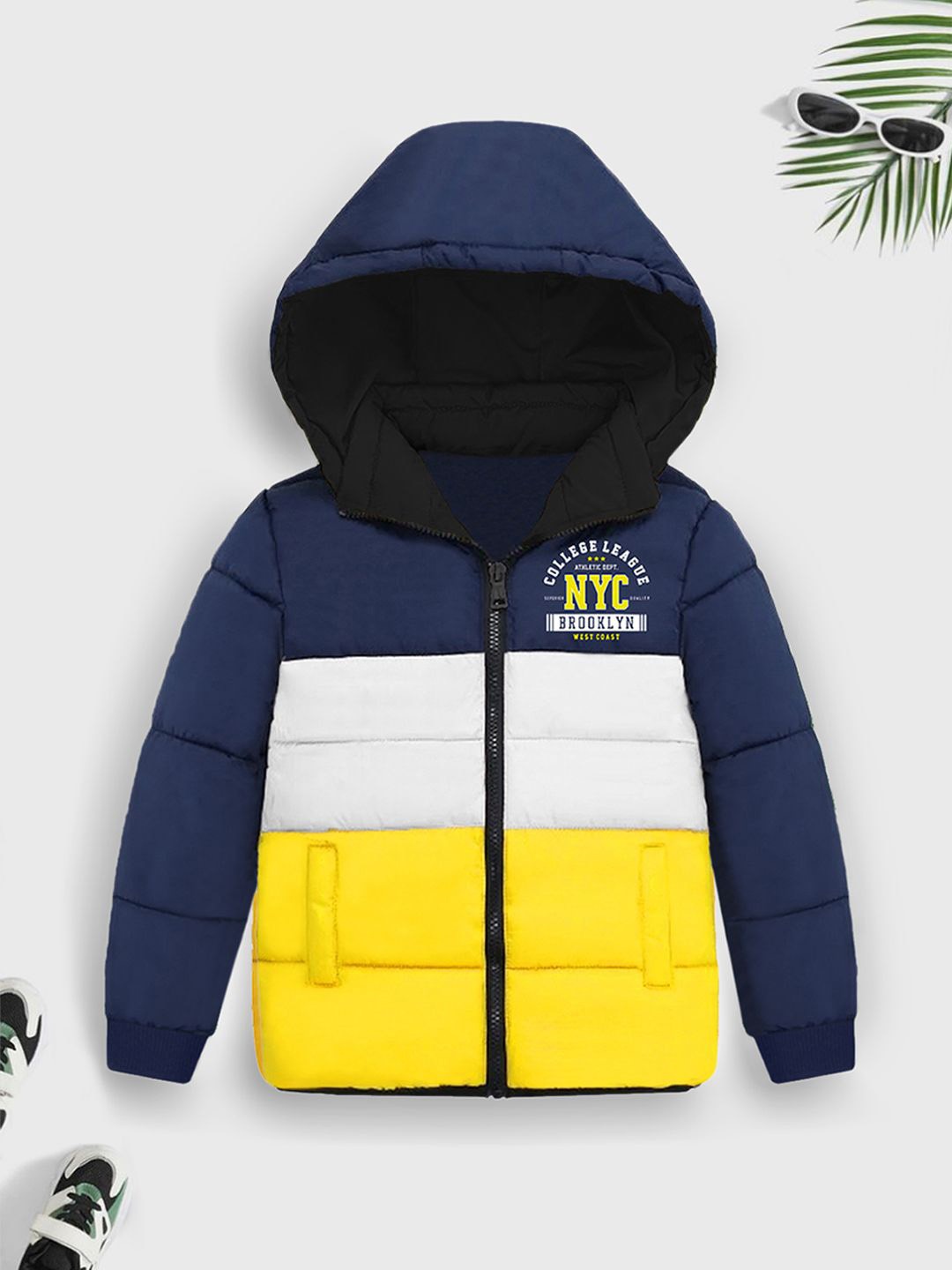 

YK X Trampoline Kids-Unisex Solid Colourblocked Padded Jacket, Blue