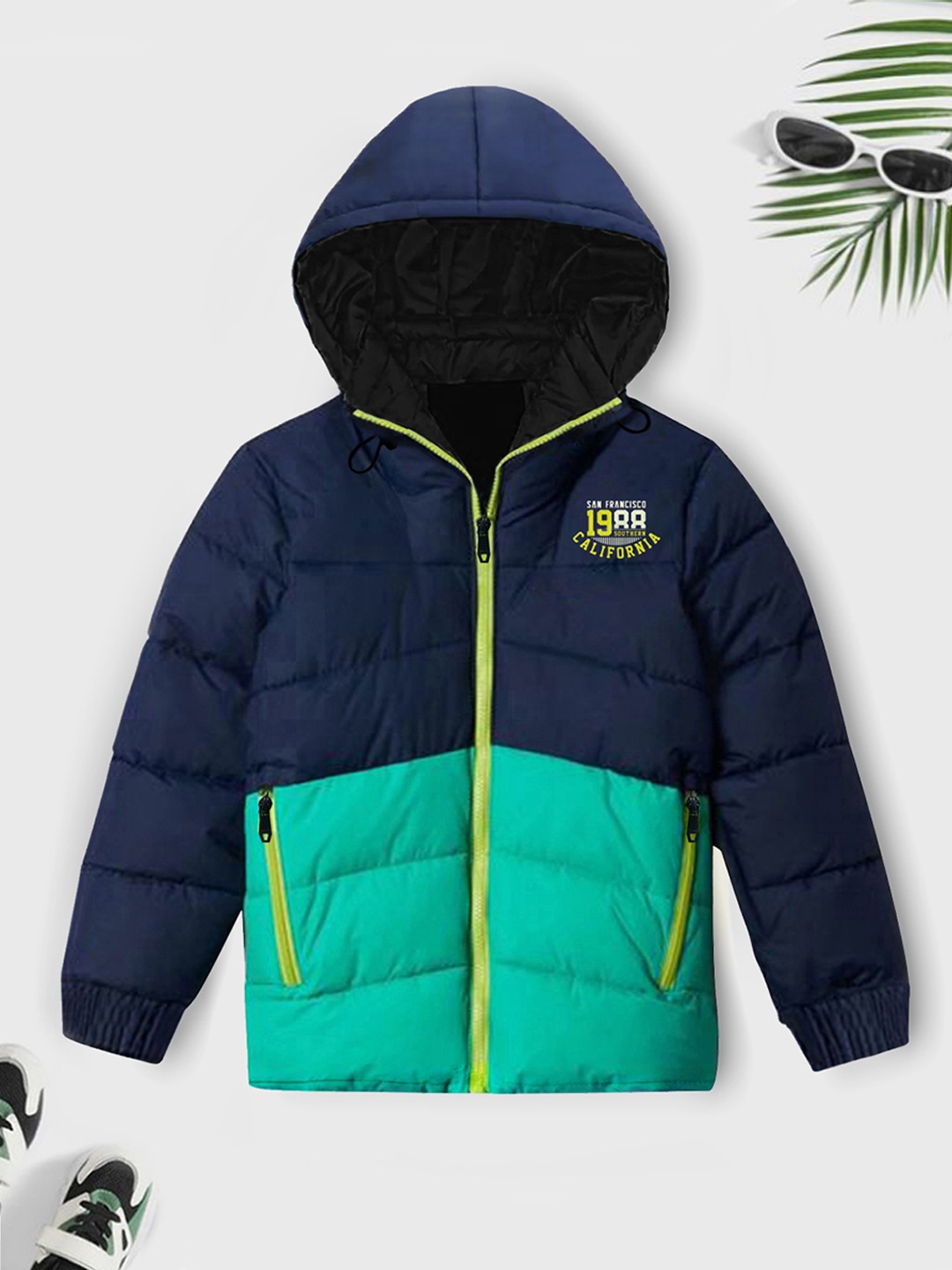 

YK X Trampoline Unisex Kids Colourblocked Quilted Jacket, Navy blue