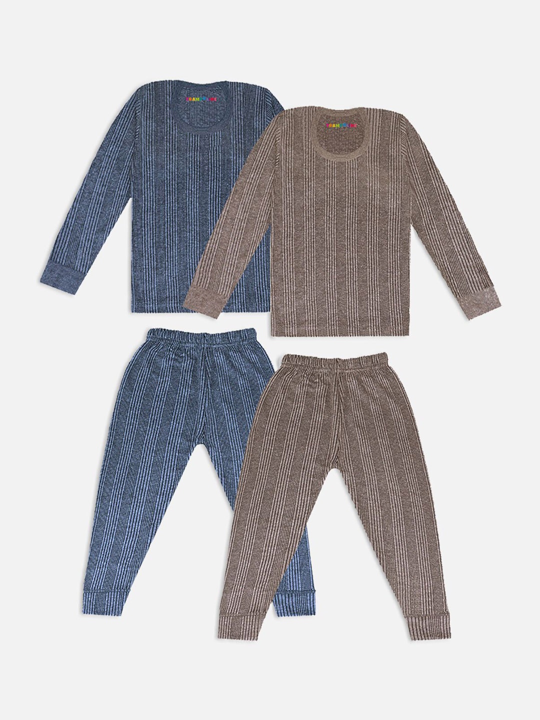 

YK X Trampoline Kids Pack Of 2 Striped Cotton Thermal Set, Brown