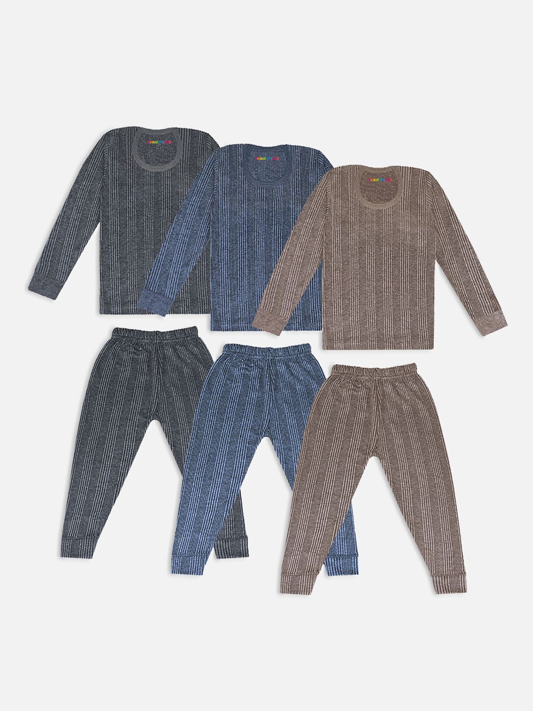 

YK X Trampoline Kids Pack Of 3 Striped Thermal Set, Grey