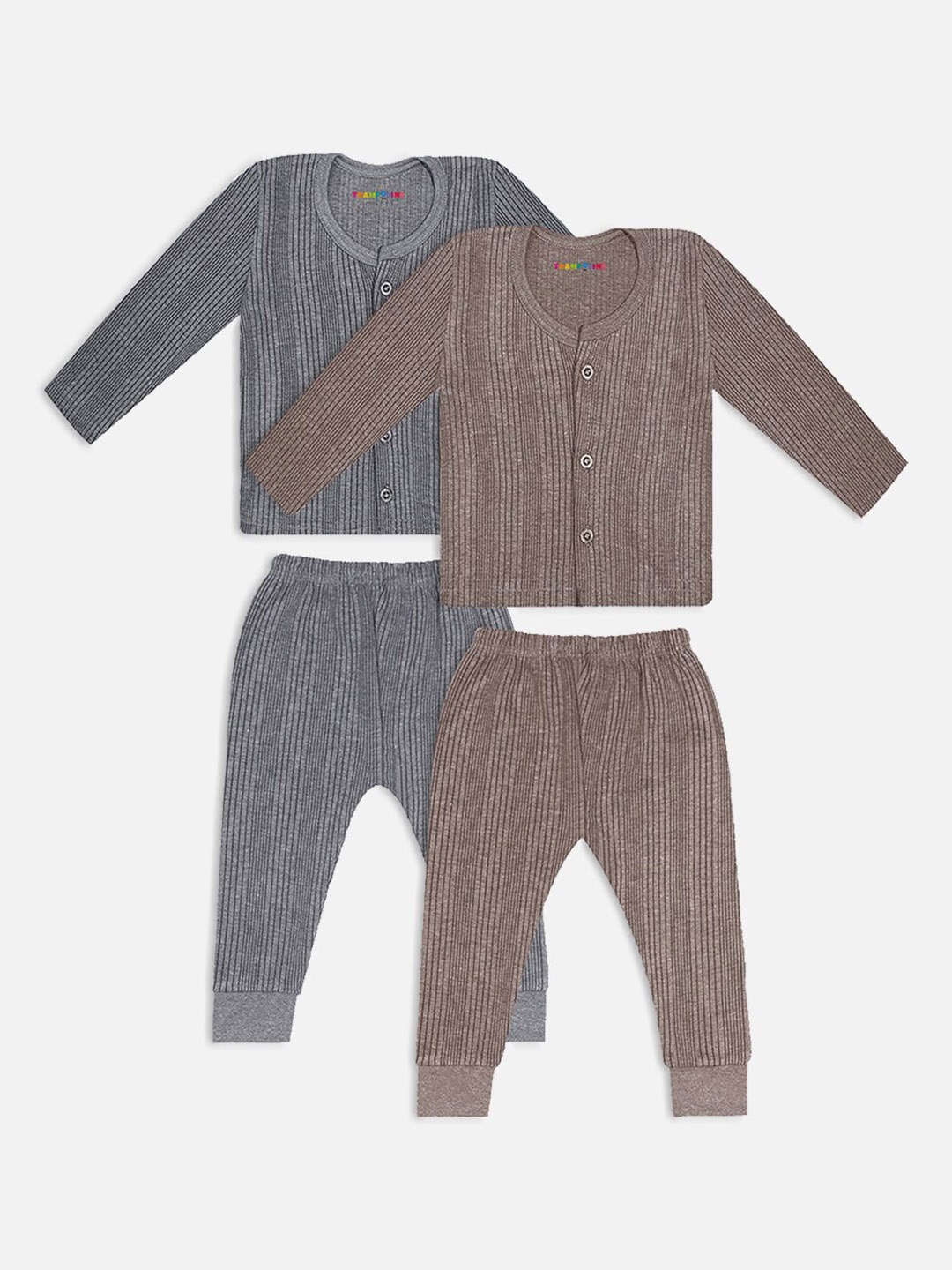 

YK X Trampoline Infants Pack Of 2 Striped Thermal Set, Grey