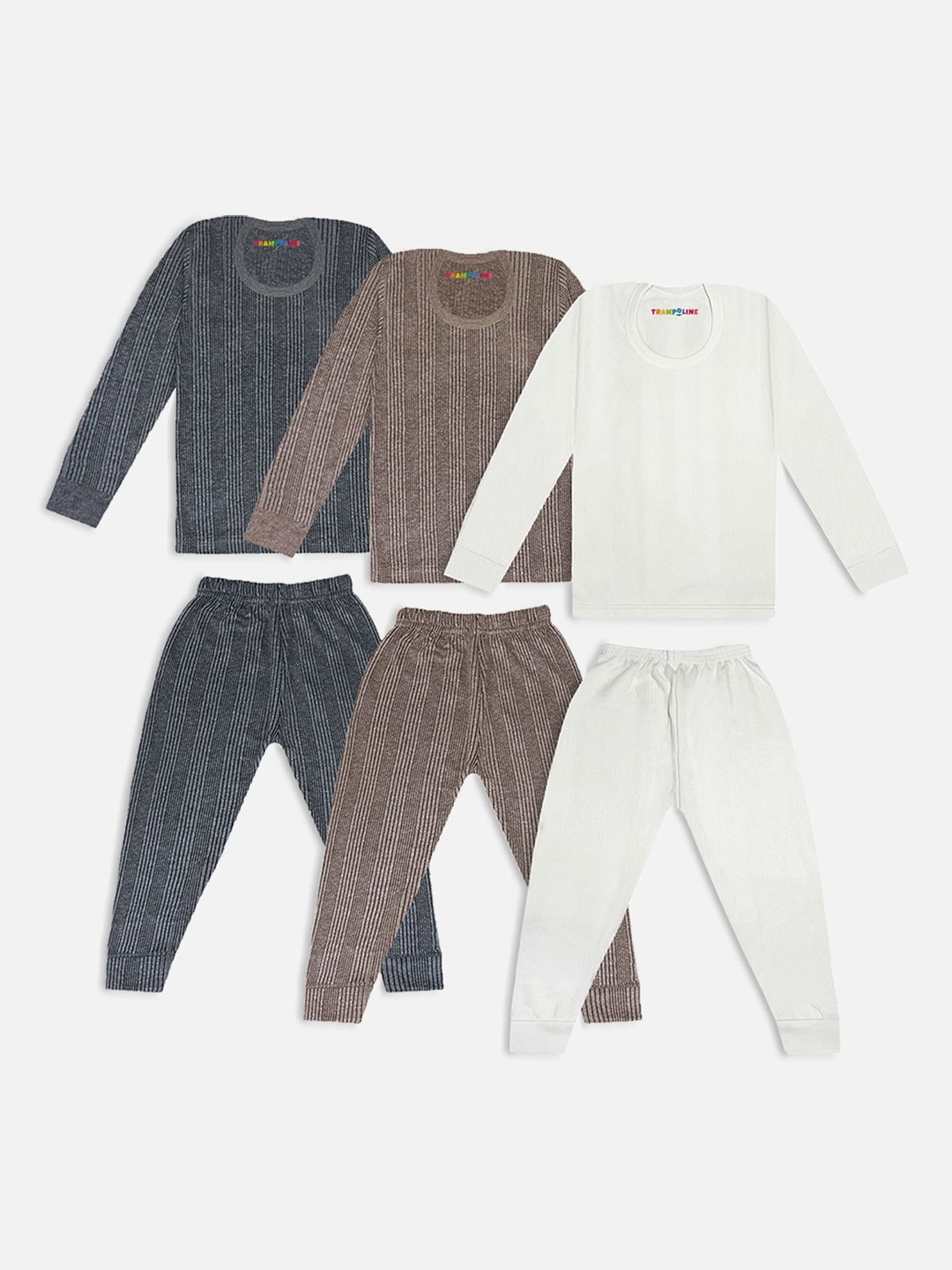 

YK X Trampoline Kids Pack Of 3 Striped Thermal Set, Brown