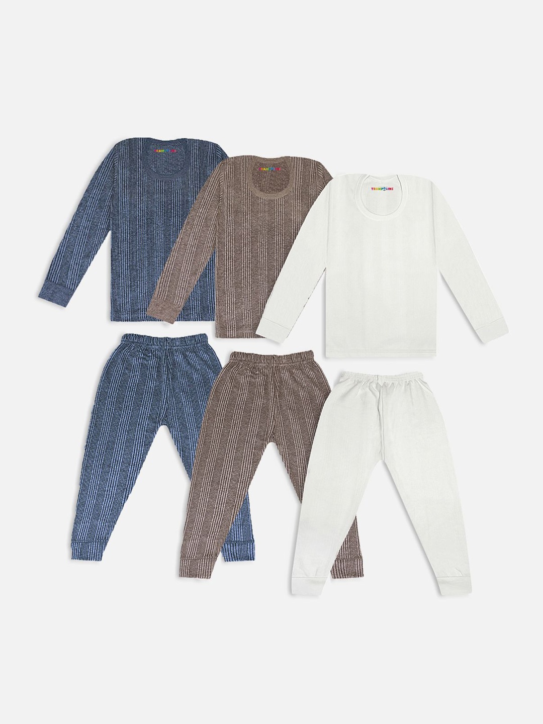 

YK X Trampoline Kids Pack Of 3 Striped Cotton Thermal Set, White