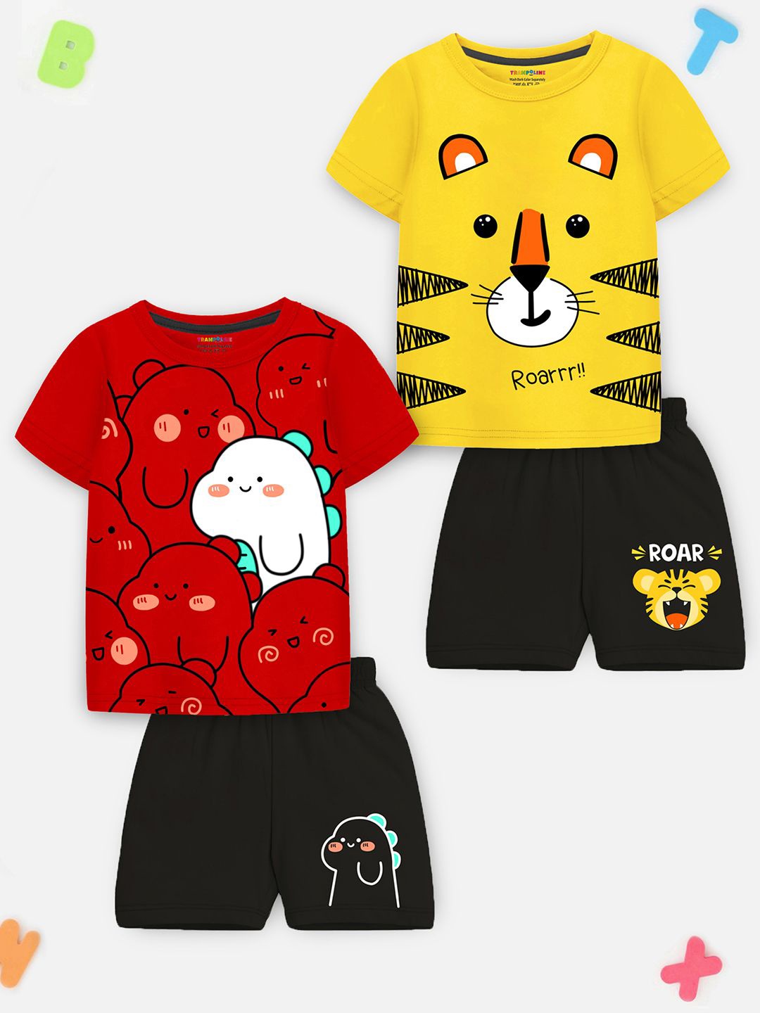

YK X Trampoline Kids Pack Of 2 Graphic Printed T-shirts With Shorts, Yellow