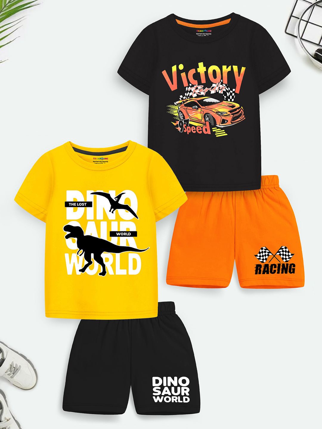 

YK X Trampoline Kids Pack Of 2 Graphic Printed T-shirts With Shorts, Orange