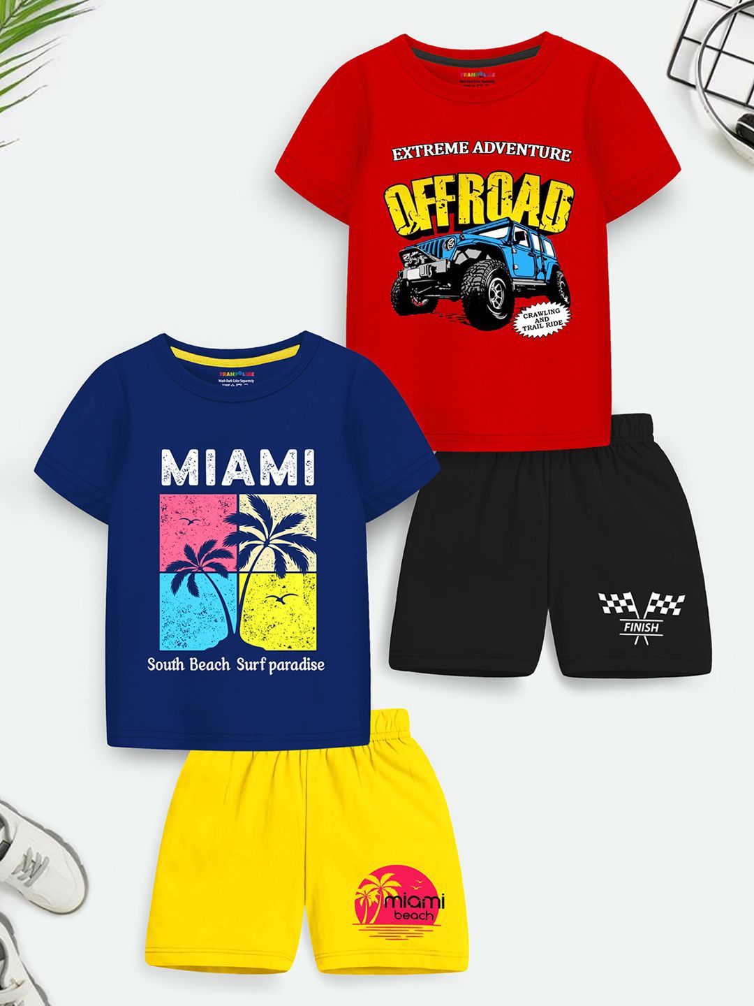 

YK X Trampoline Kids Pack Of 2 Printed T-shirt with Shorts, Blue