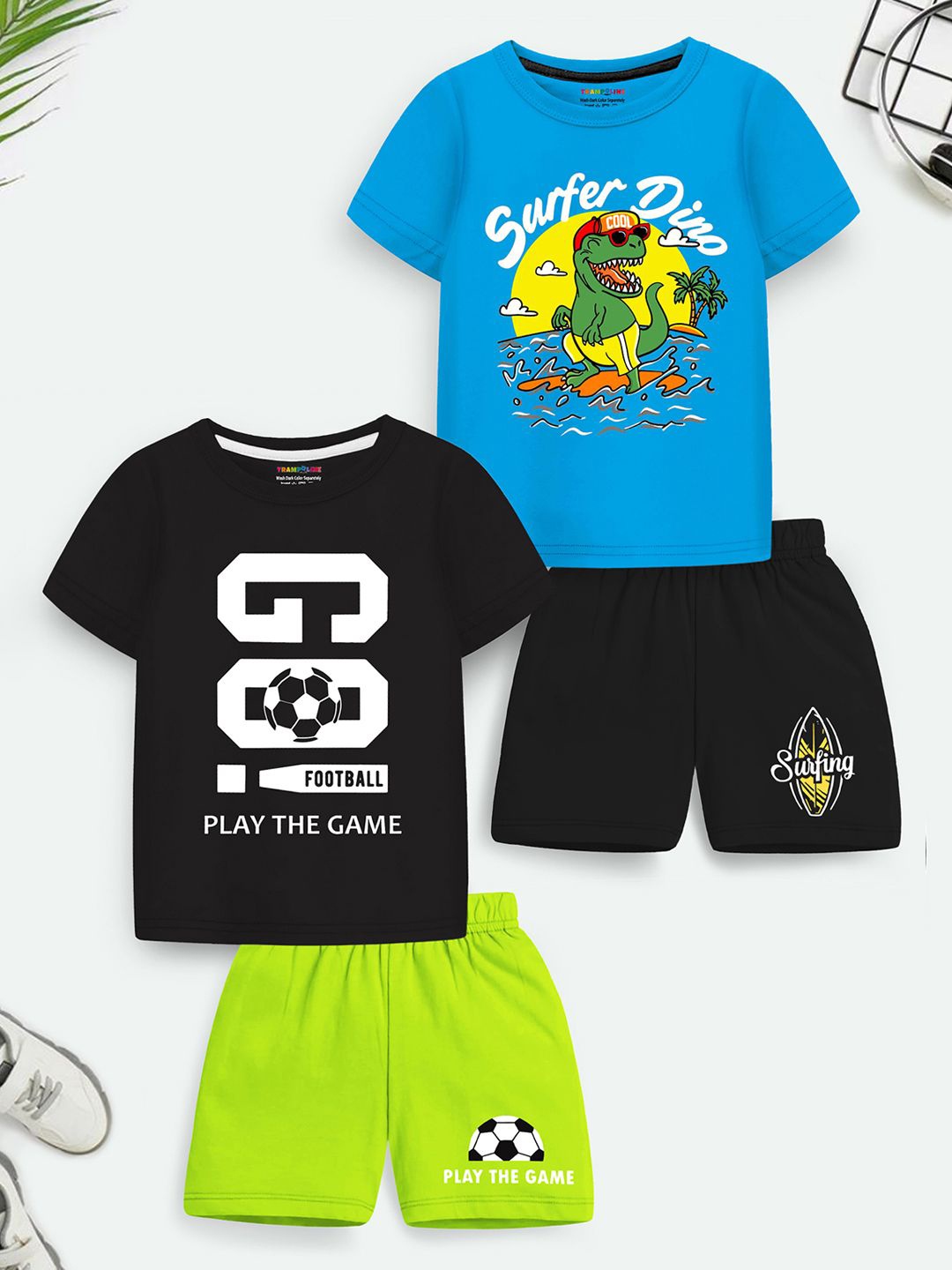 

YK X Trampoline Kids Pack Of 2 Printed T-shirt with Shorts, Blue