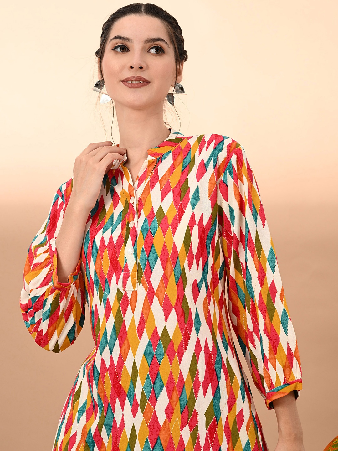 

KALINI Geometric Printed Three Quarter Sleeve Tunic & Trouser, Orange