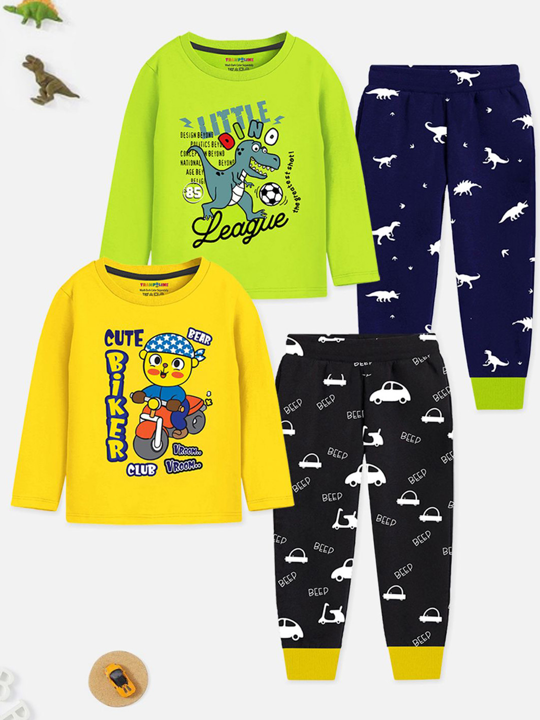

YK X Trampoline Kids Pack Of 2 Printed T-shirt With Pyjamas, Green
