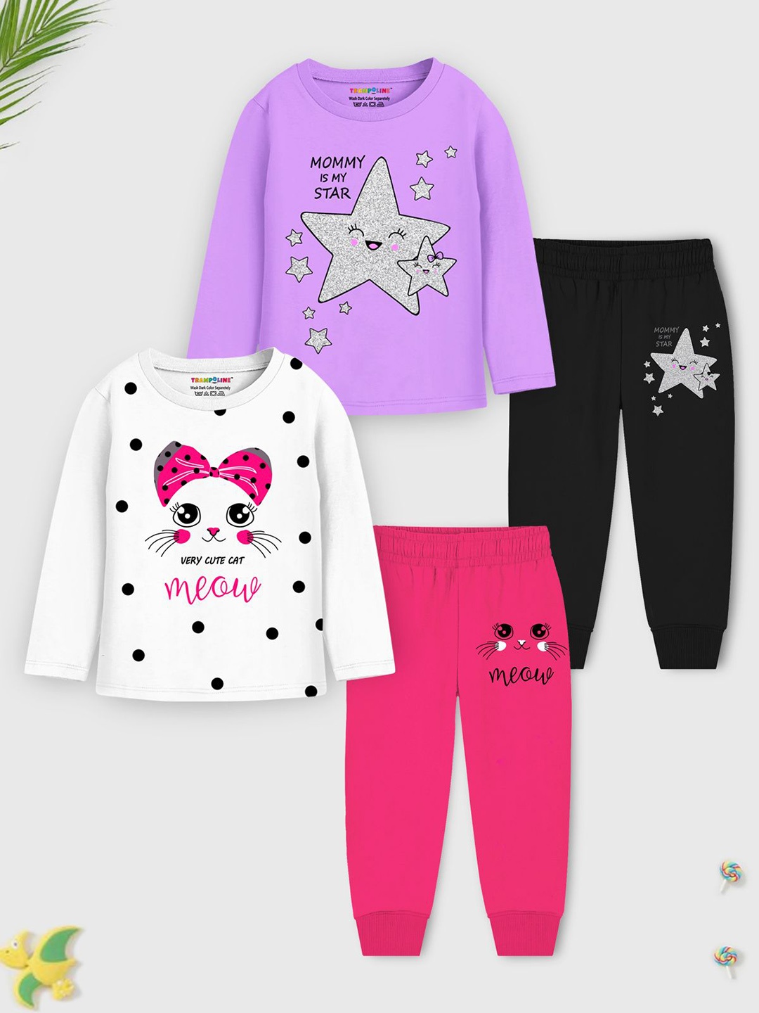 

YK X Trampoline Girls Pack Of 2 Graphic Printed Night suits, Purple
