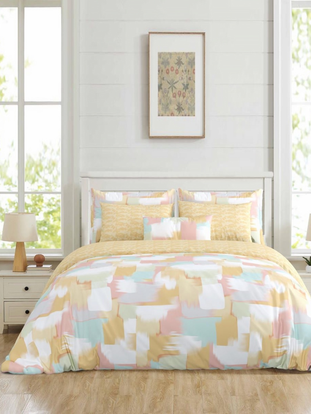 

Salona Bichona Brown & White Printed Superfine Double Queen Pure Cotton Bedding Set