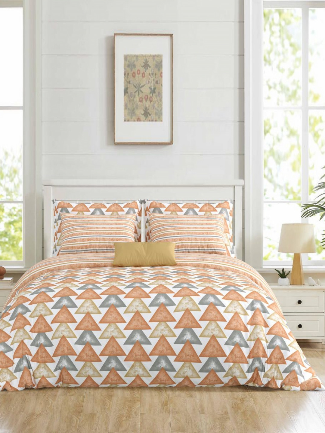 

Salona Bichona Brown & White Printed Superfine Double Queen Pure Cotton Bedding Set