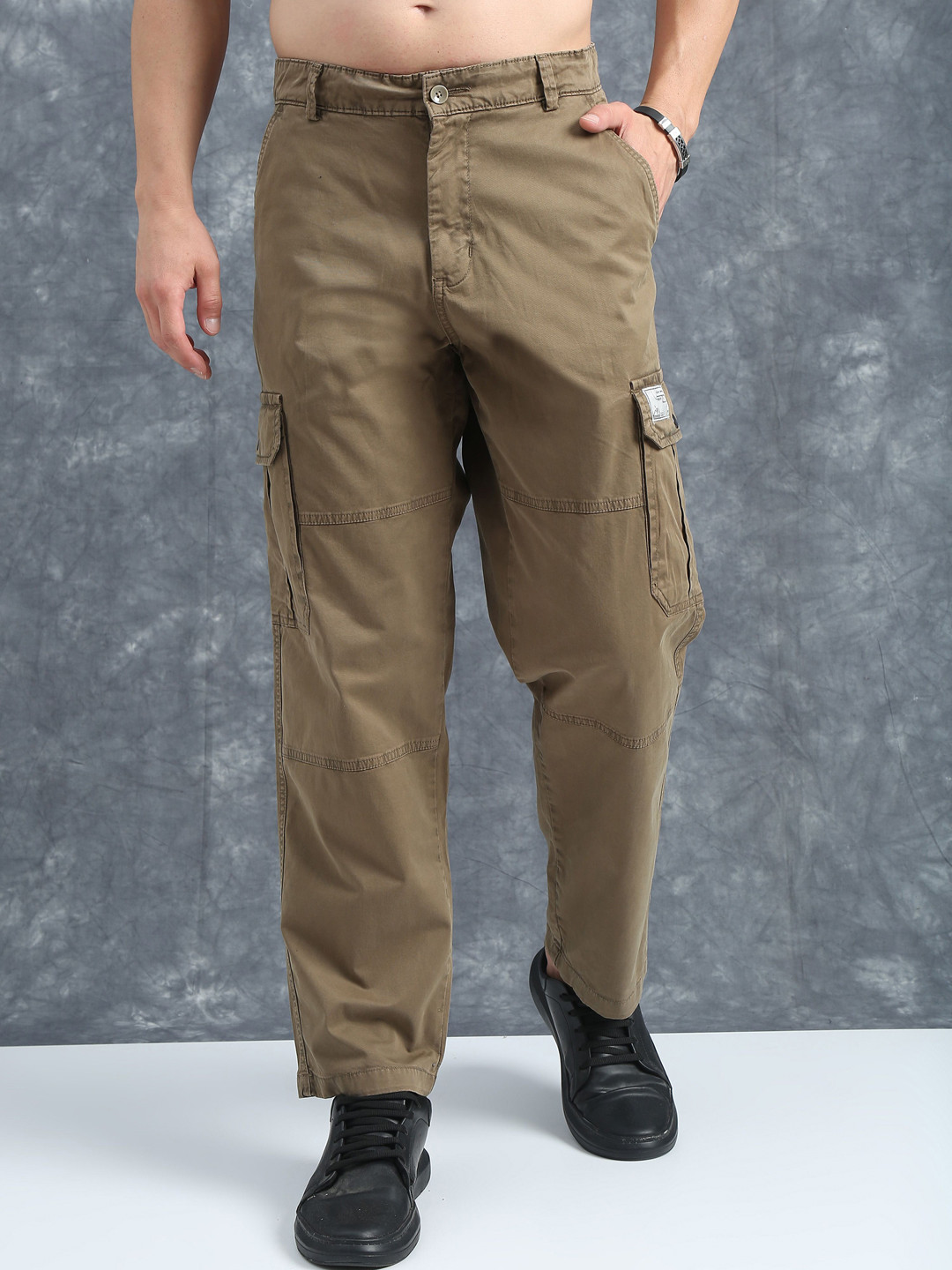 

The Roadster Lifestyle Co Relaxed Fit Cotton Cargo Trousers, Brown