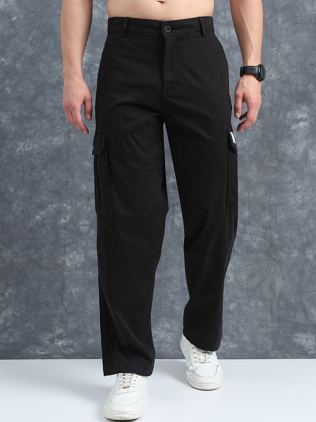 

The Roadster Lifestyle Co Relaxed Fit Cotton Cargo Trousers, Black