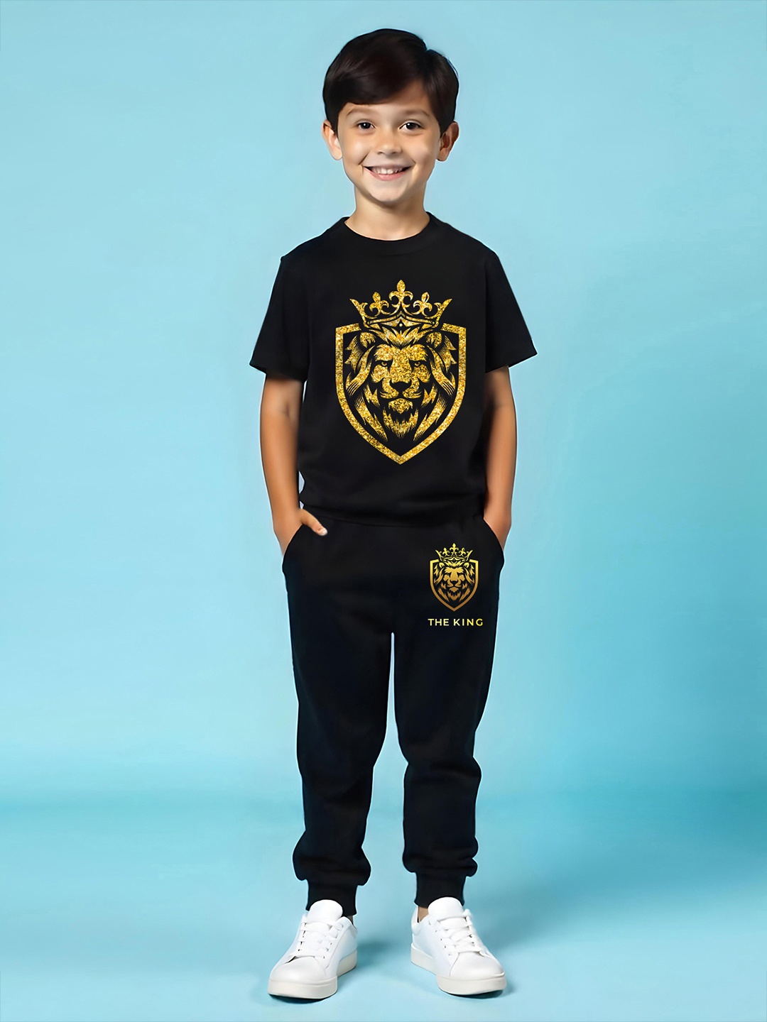 

YK X Trampoline Kids Printed T-shirt & Trackpant set, Black