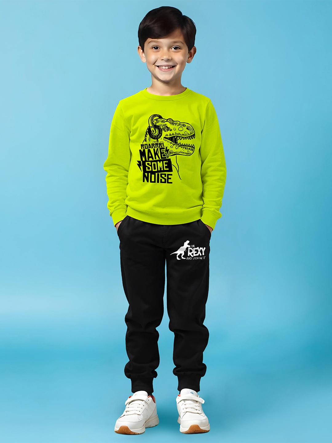 

YK X Trampoline Kids Printed Round Neck T-shirt with Joggers, Green