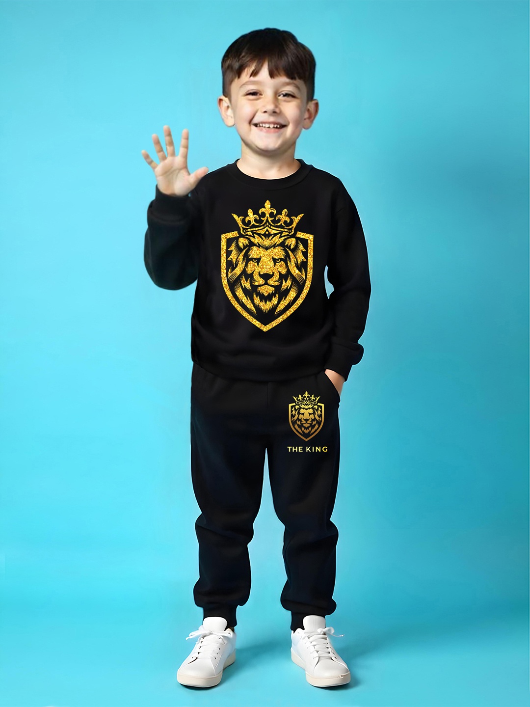 

YK X Trampoline Kids Printed Round Neck T-shirt with Joggers, Black