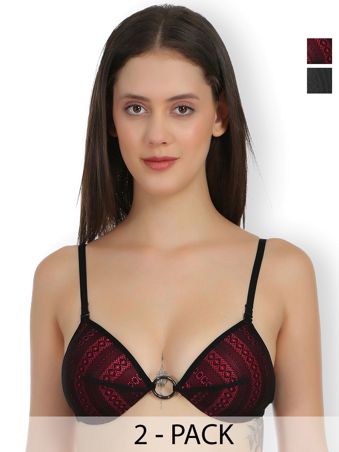 

SELFCARE Pack Of 2 Self Designed Lightly Padded Plunge Bras With All Day Comfort, Black