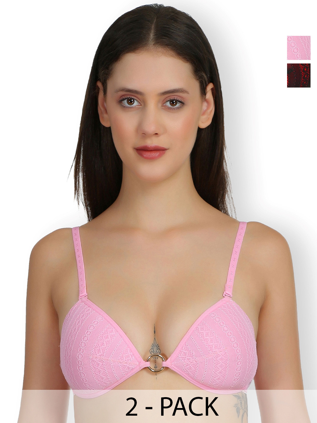 

SELFCARE Pack Of 2 Self Designed Lightly Padded Plunge Bras With All Day Comfort, Pink
