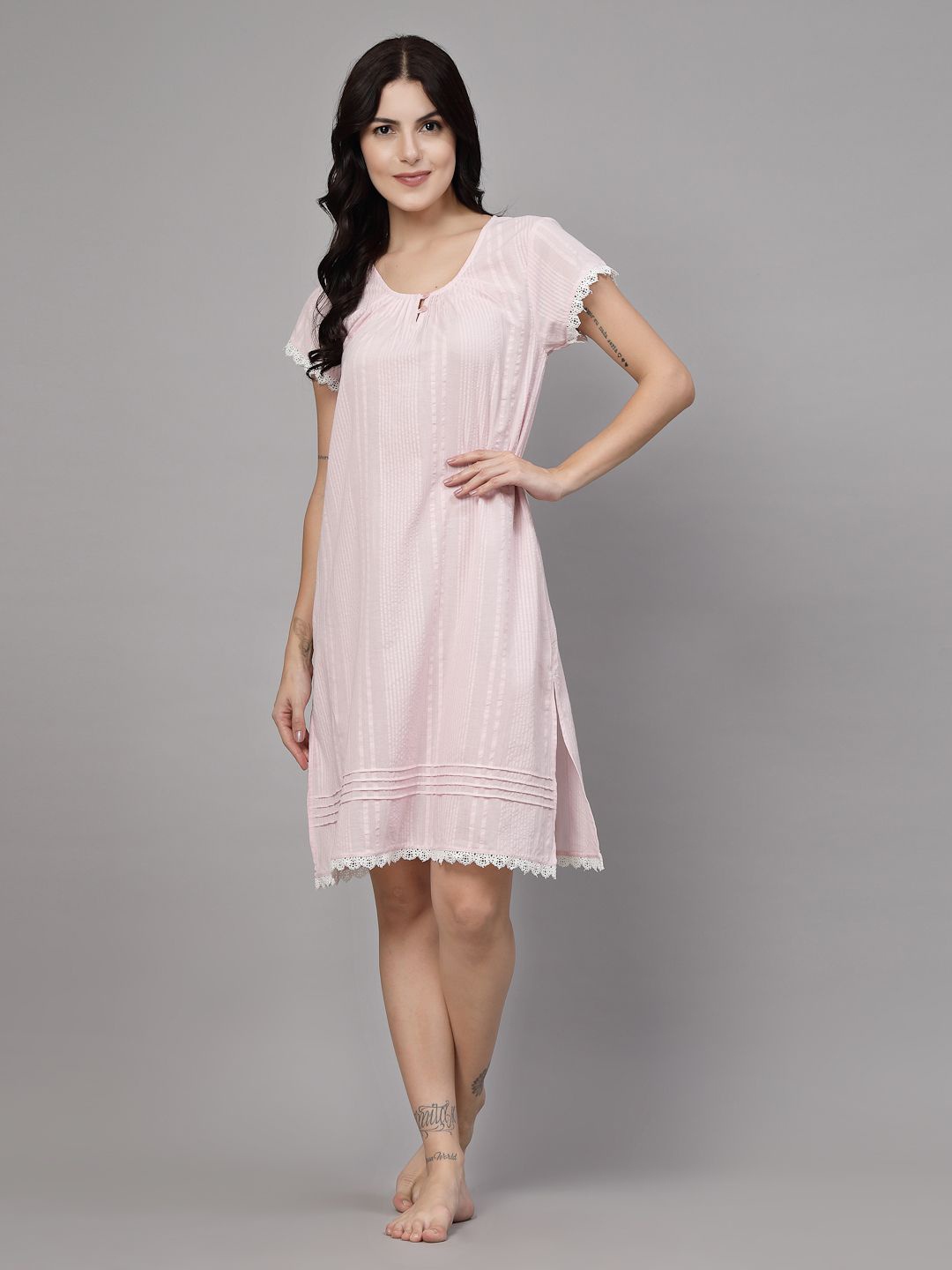

JEFF COOPER Striped Pure Cotton Nightdress, Pink