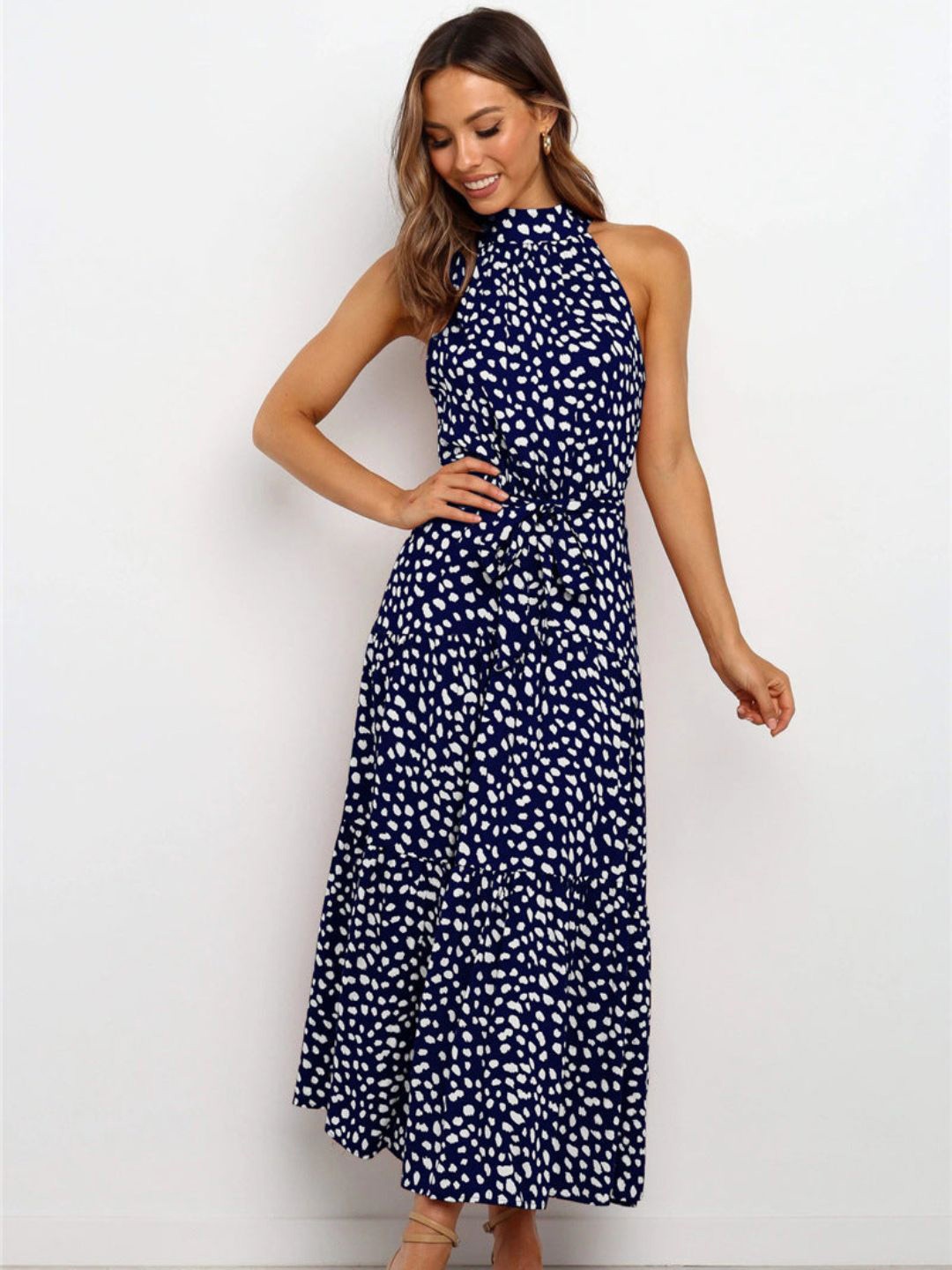 

4WRD by Dressberry Printed Halter Neck Maxi Dress, Navy blue