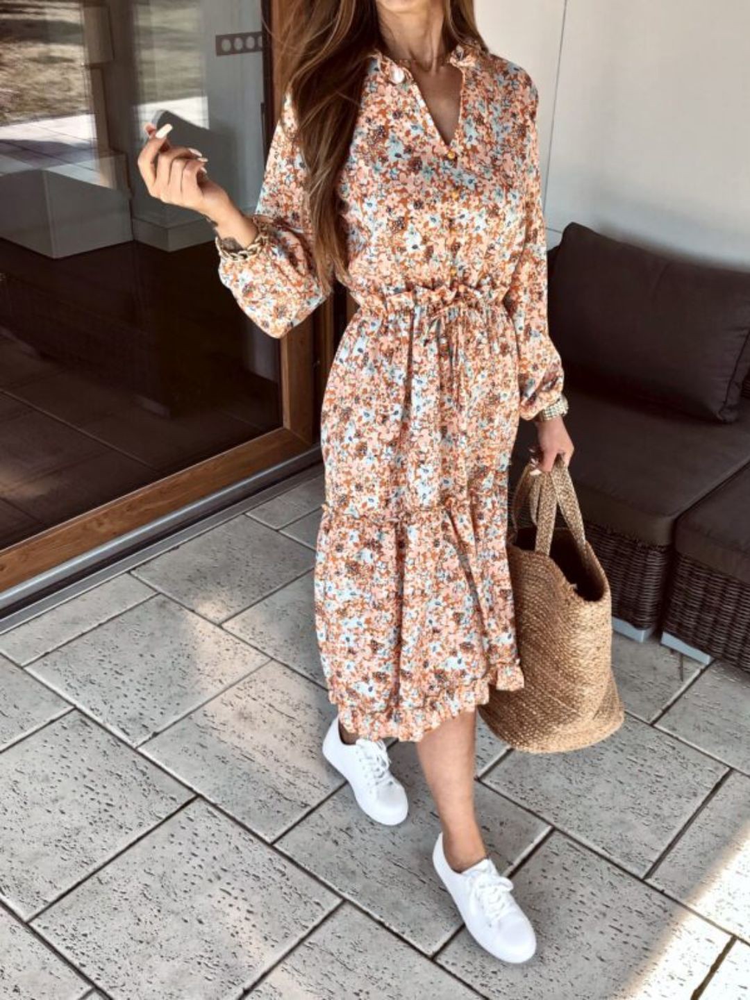

4WRD by Dressberry Floral Print Fit & Flare Midi Dress, Cream