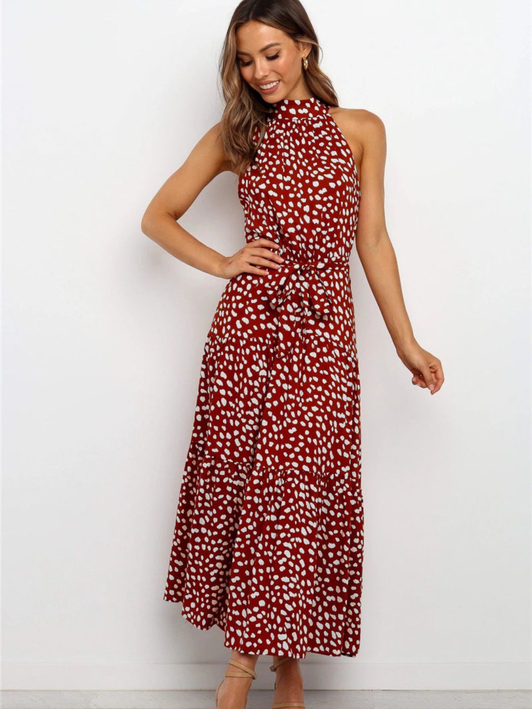 

4WRD by Dressberry Animal Print Fit & Flare Midi Dress, Red