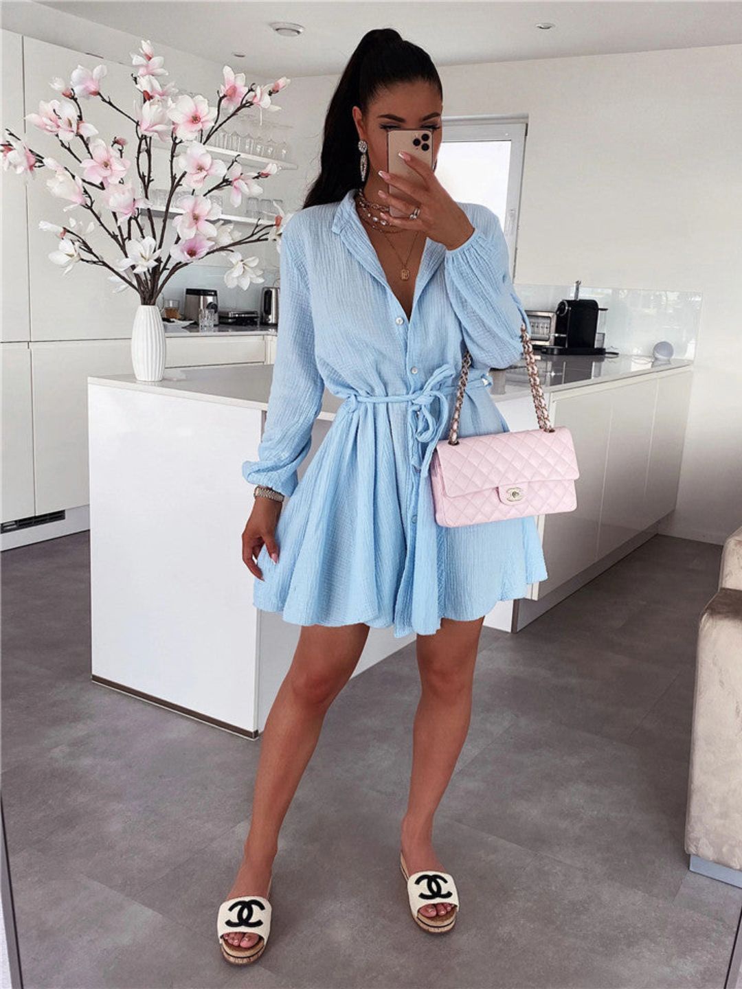 

4WRD by Dressberry long-sleeved Fit & Flare Dress, Blue