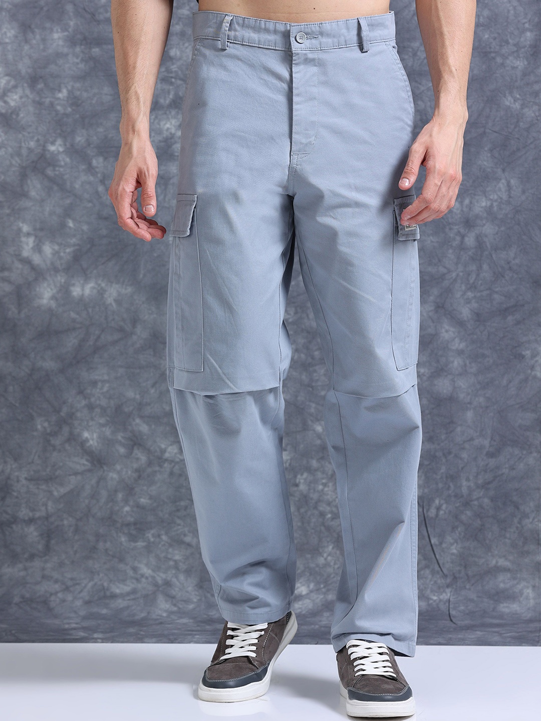 The Roadster Lifestyle Co Relaxed Fit Cotton Cargo Trousers, Blue