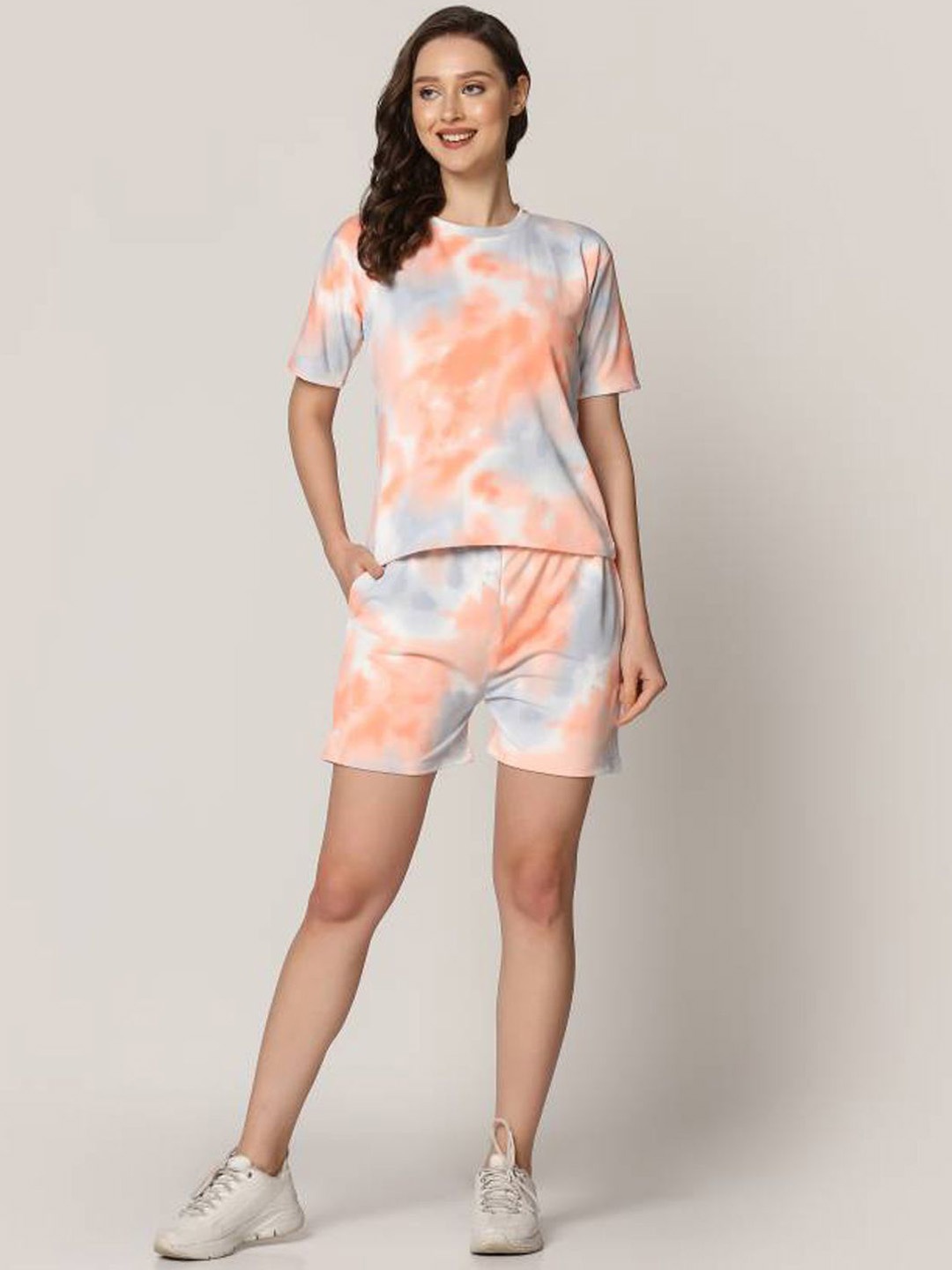 

Softwrap Tie and Dye Dyed Satin T-Shirt & Shorts, Multi