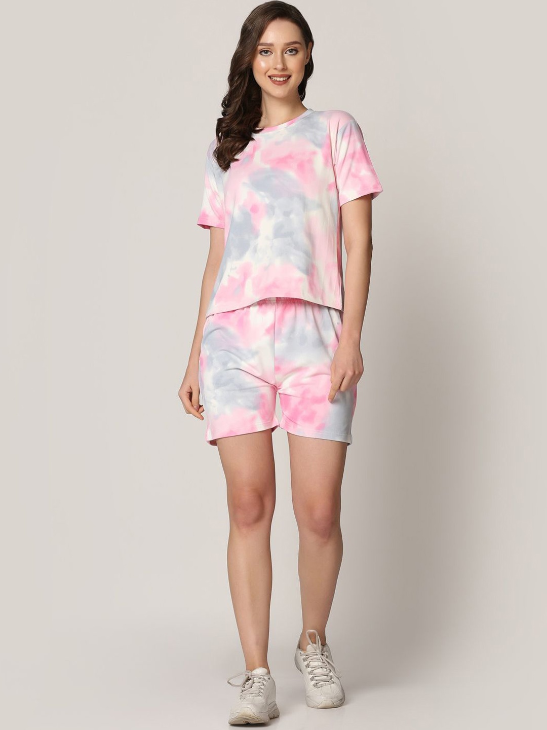 

Softwrap Tie and Dye Dyed Satin T-Shirt & Shorts, Pink