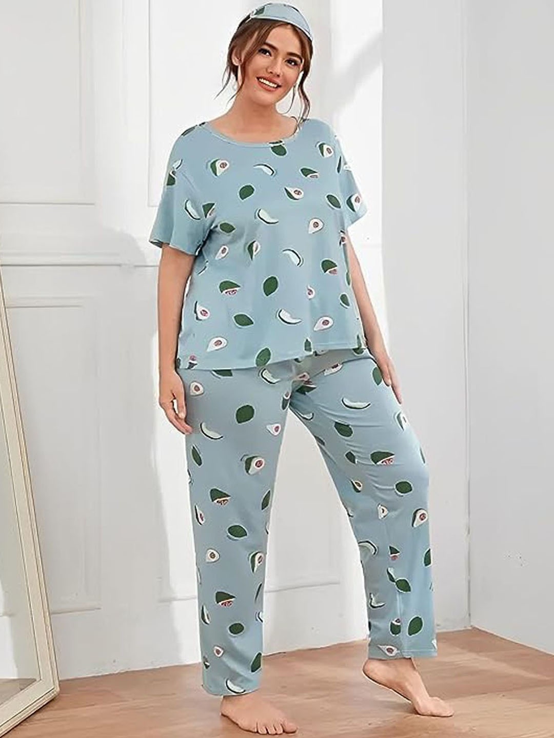 

Softwrap Conversational Printed Round Neck Night suit, Blue