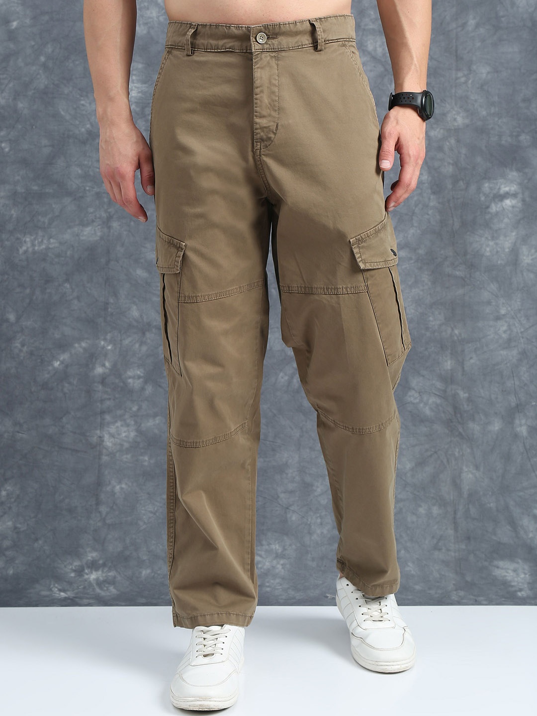 

The Roadster Lifestyle Co Relaxed Fit Cotton Cargo Trousers, Brown