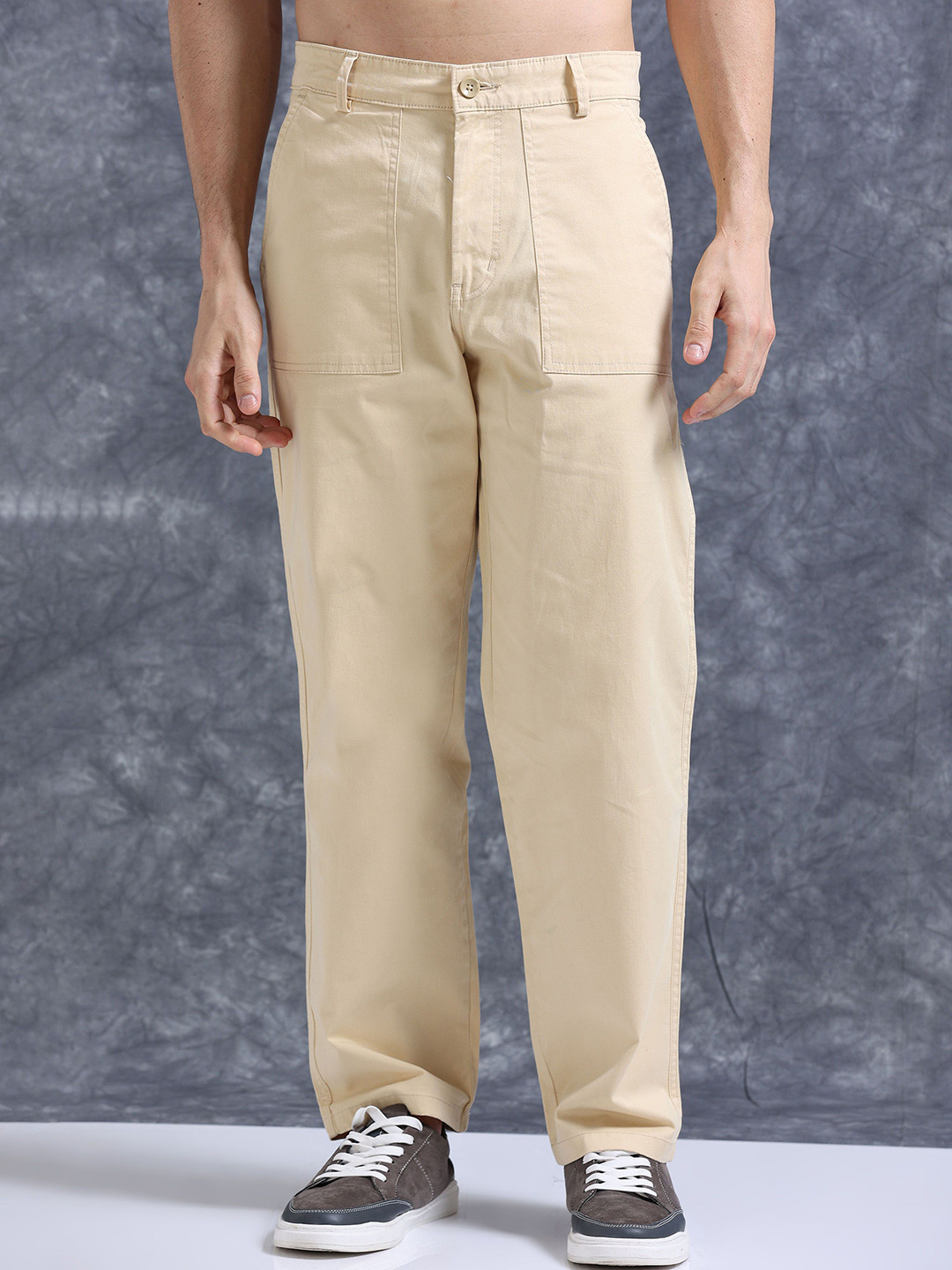 

The Roadster Lifestyle Co Relaxed Fit Cotton Cargo Trousers, Beige