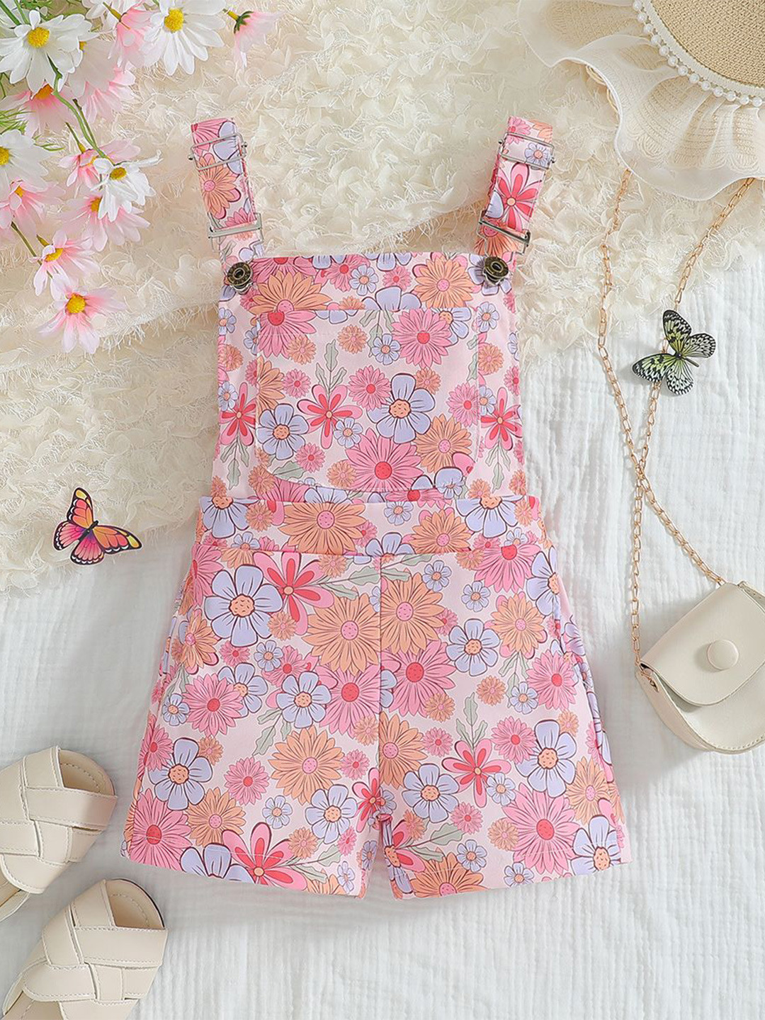 

StyleCast x Revolte Girls Printed Shoulder Straps Cotton Basic Jumpsuit, Pink