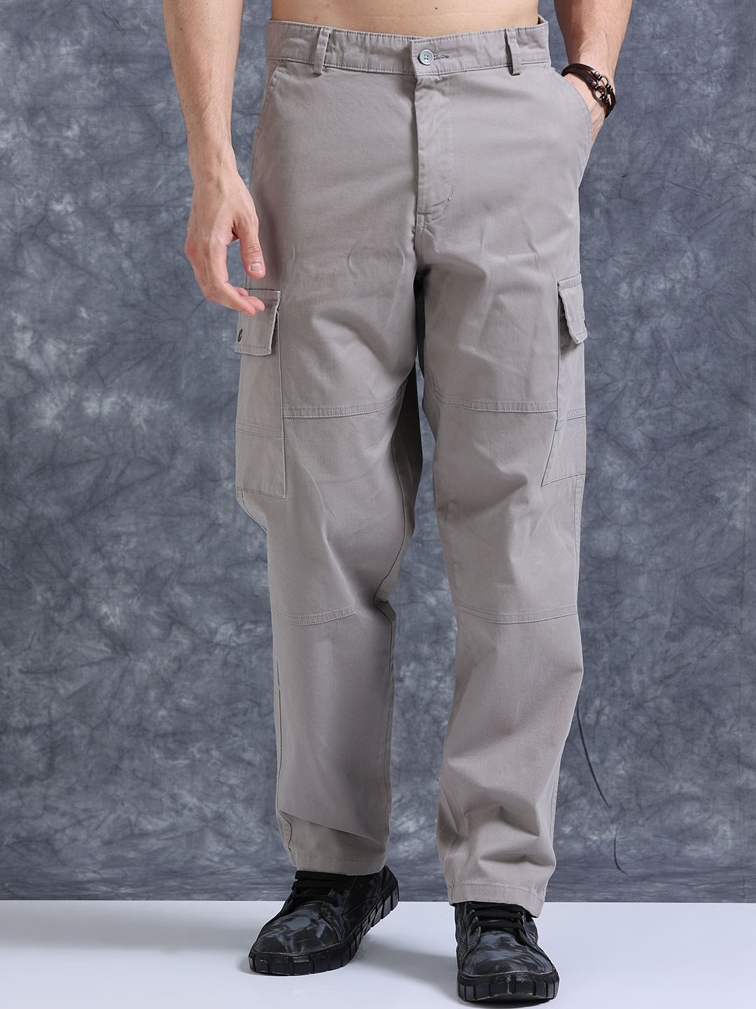 The Roadster Lifestyle Co Relaxed Fit Cotton Cargo Trousers, Silver