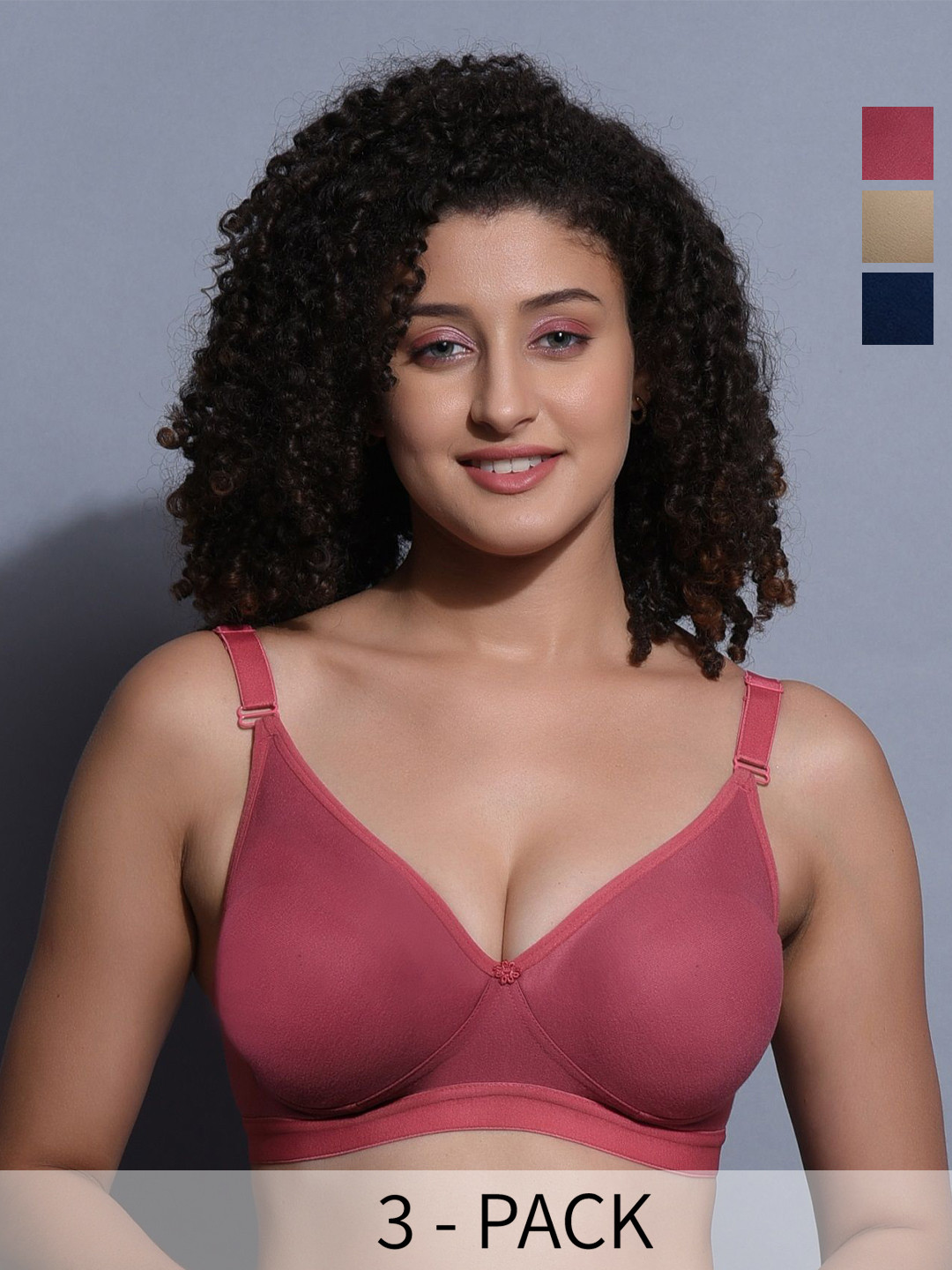 

R Cube Pack Of 3 Full Coverage Non Padded T-shirt Bras All Day Comfort, Coral