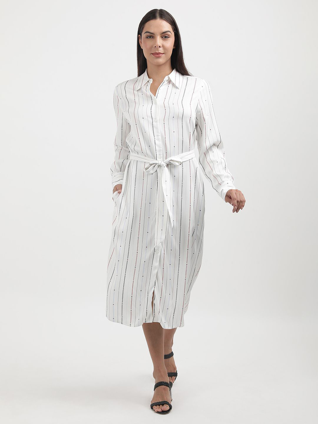 

Tommy Hilfiger Striped Shirt Midi Dress, White