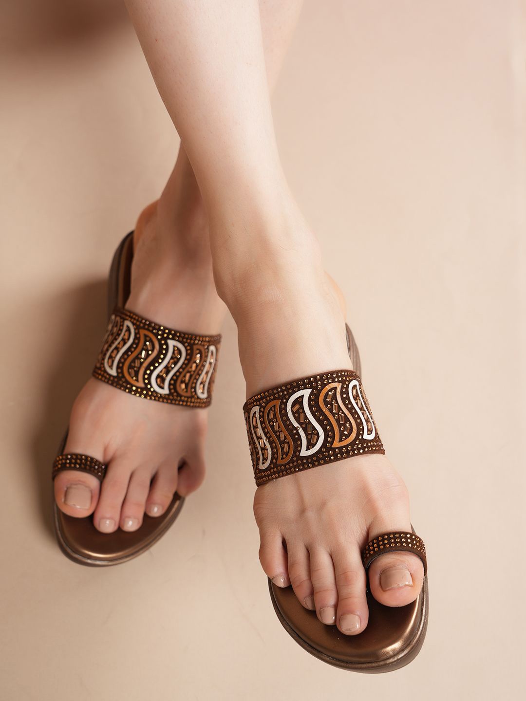 

Anouk Brown Embellished Open Toe Wedge Heels